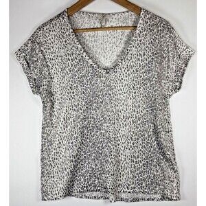 Joie Shirt Womens Small Animal Print Linen Short Sleeve Lightweight Top Blouse